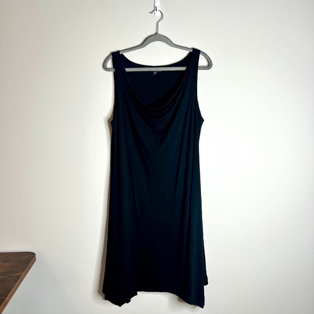 Eileen Fisher Black Sleeveless Jersey Knit Cowl Neck Knee Length Minimal Dress L